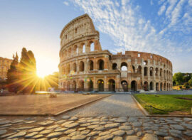 View,Of,Colosseum,In,Rome,And,Morning,Sun,,Italy,,Europe.